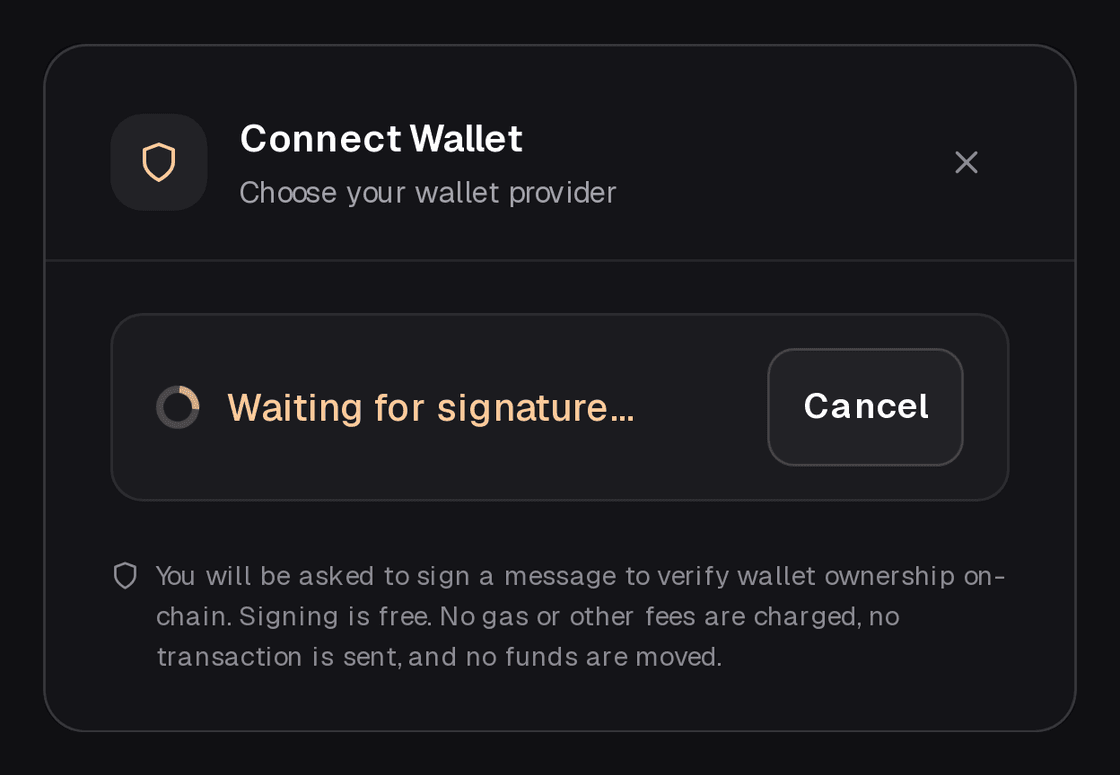 Settings, linking a wallet: Zyper Cloud asks you to sign a message in your wallet. Signing is free.